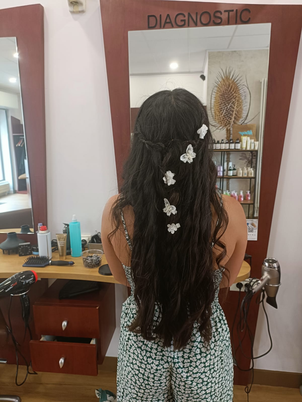 Cheveux longs bruns lisses, vue de dos